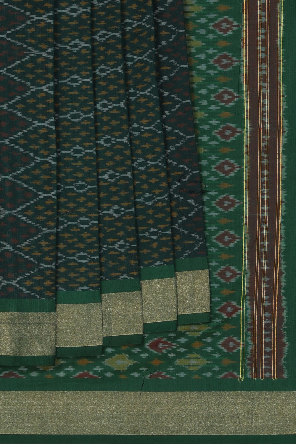 Image of Pochampally Ikat Bottle Green Saree
