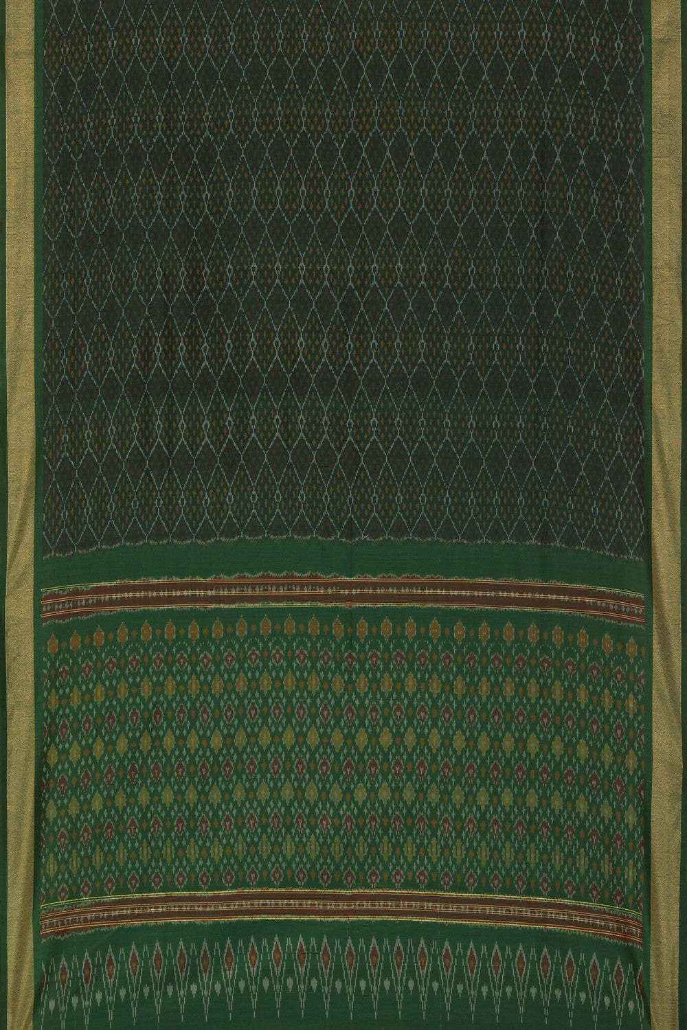 Image of Pochampally Ikat Bottle Green Saree