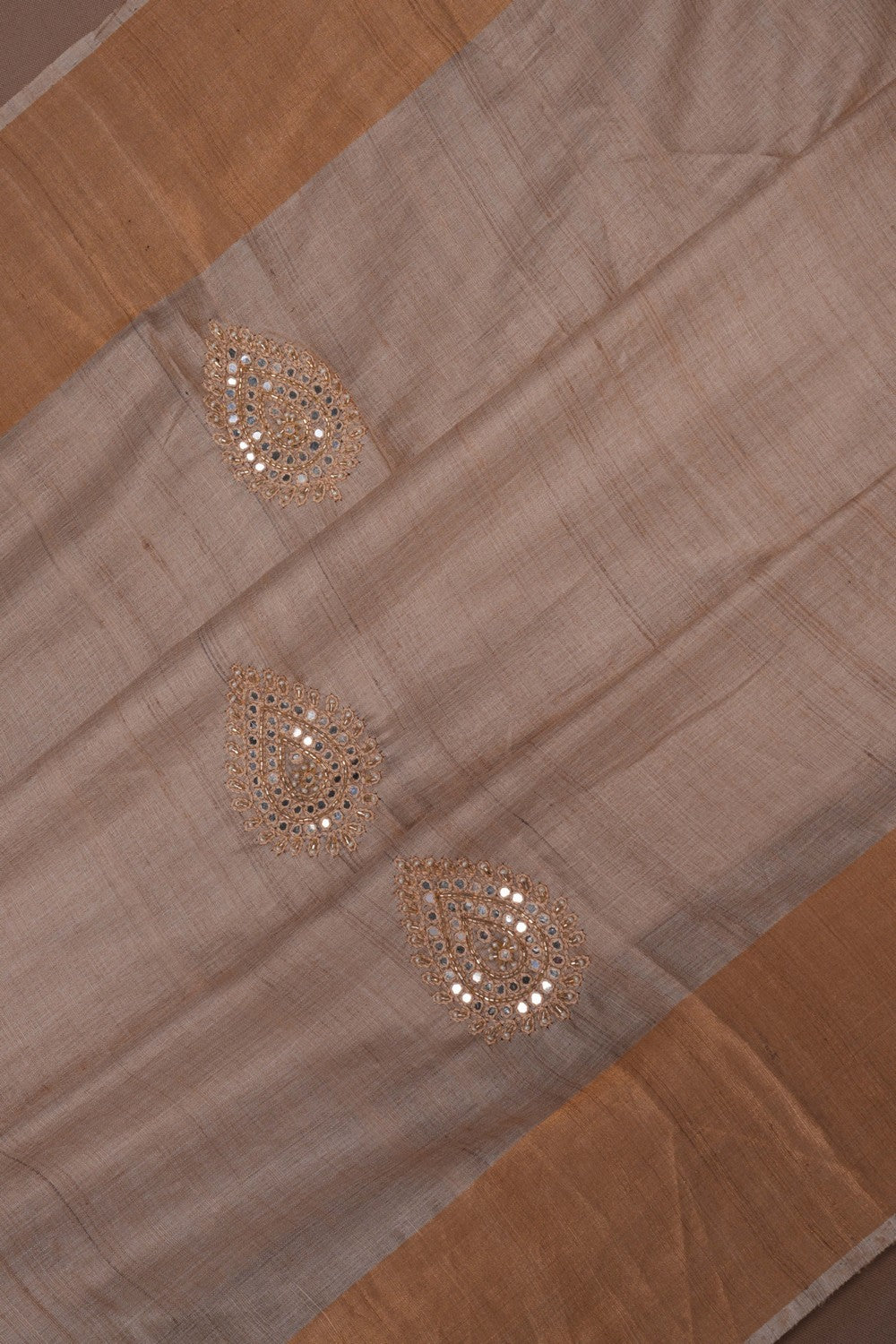Image of Tussar Silk saree with stitched blouse