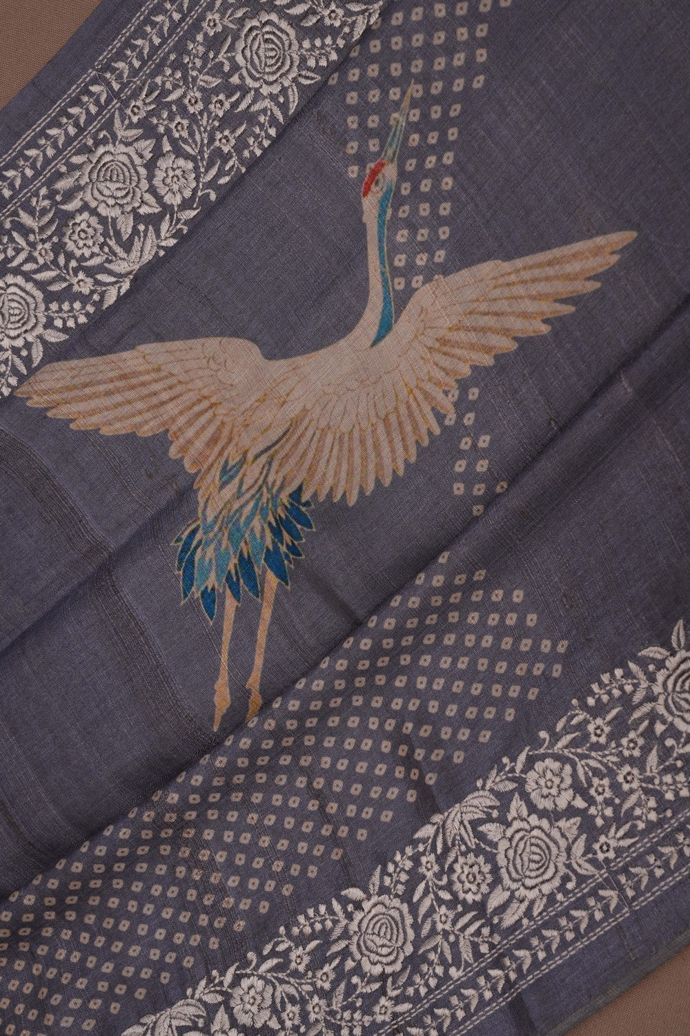 A Beautiful Tussar Silk Embroidery Saree