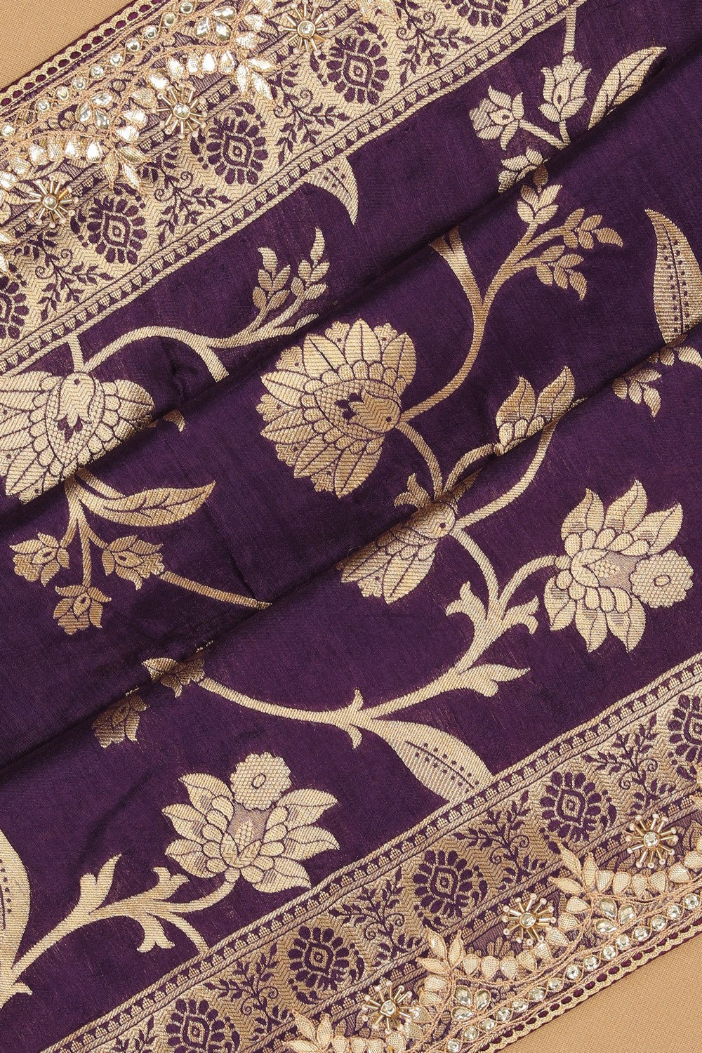 Image of Purple Brocade Gota Patti Embroidery Saree