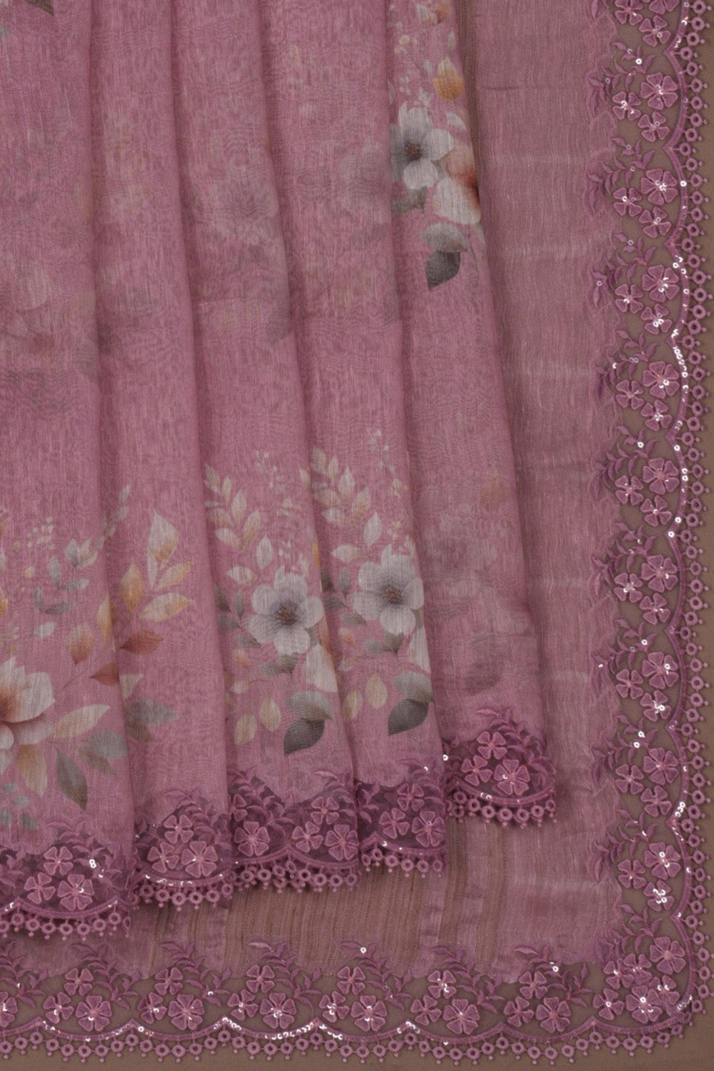 Linen Mauve Pink Saree