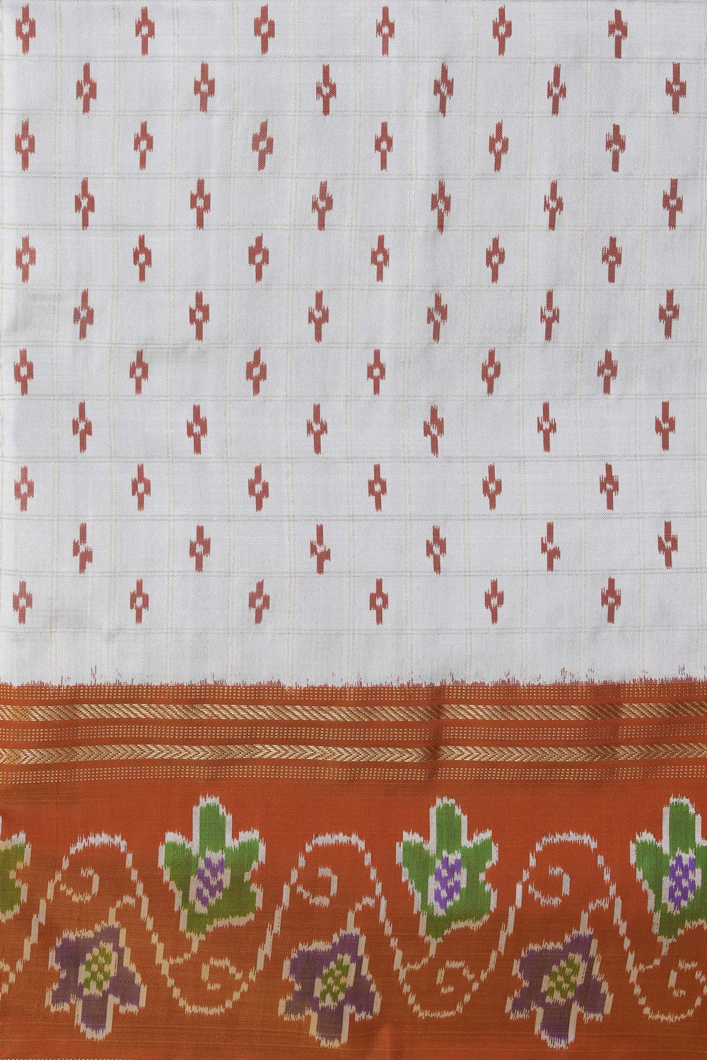 Pochampally Ikat Silk Off-White Saree
