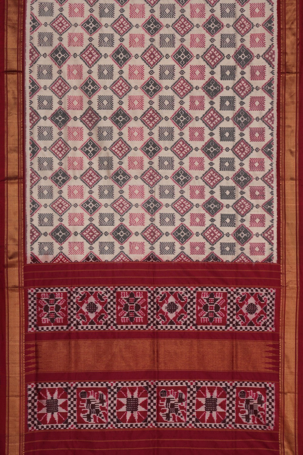 Image of Pochampally Ikat Silk Off-White Saree