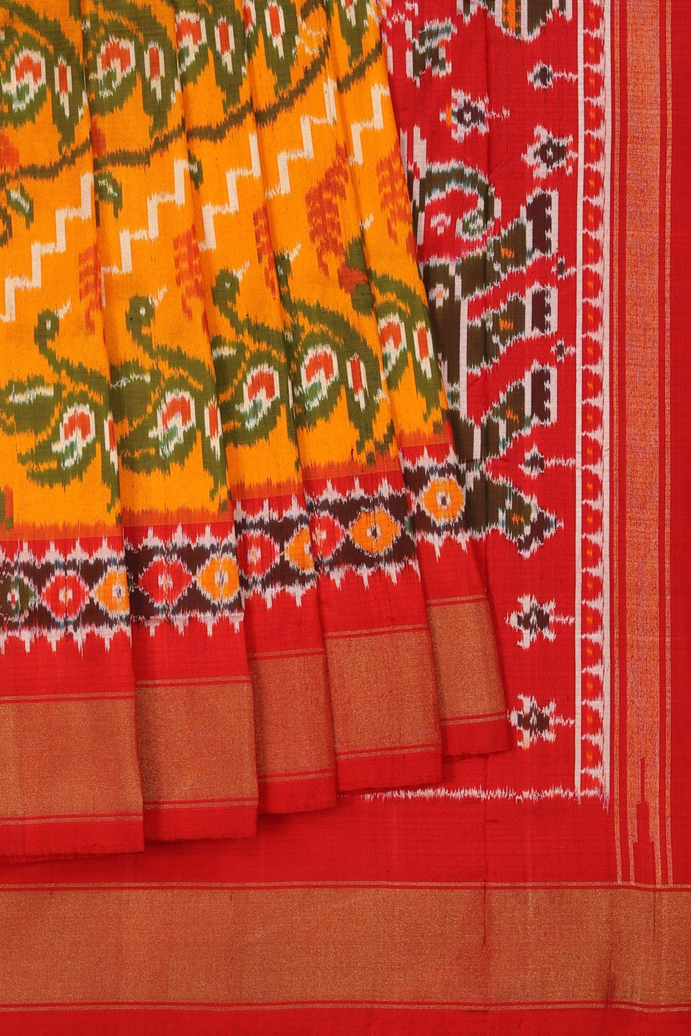 Image of Pochampally Ikat Silk Mustard Saree