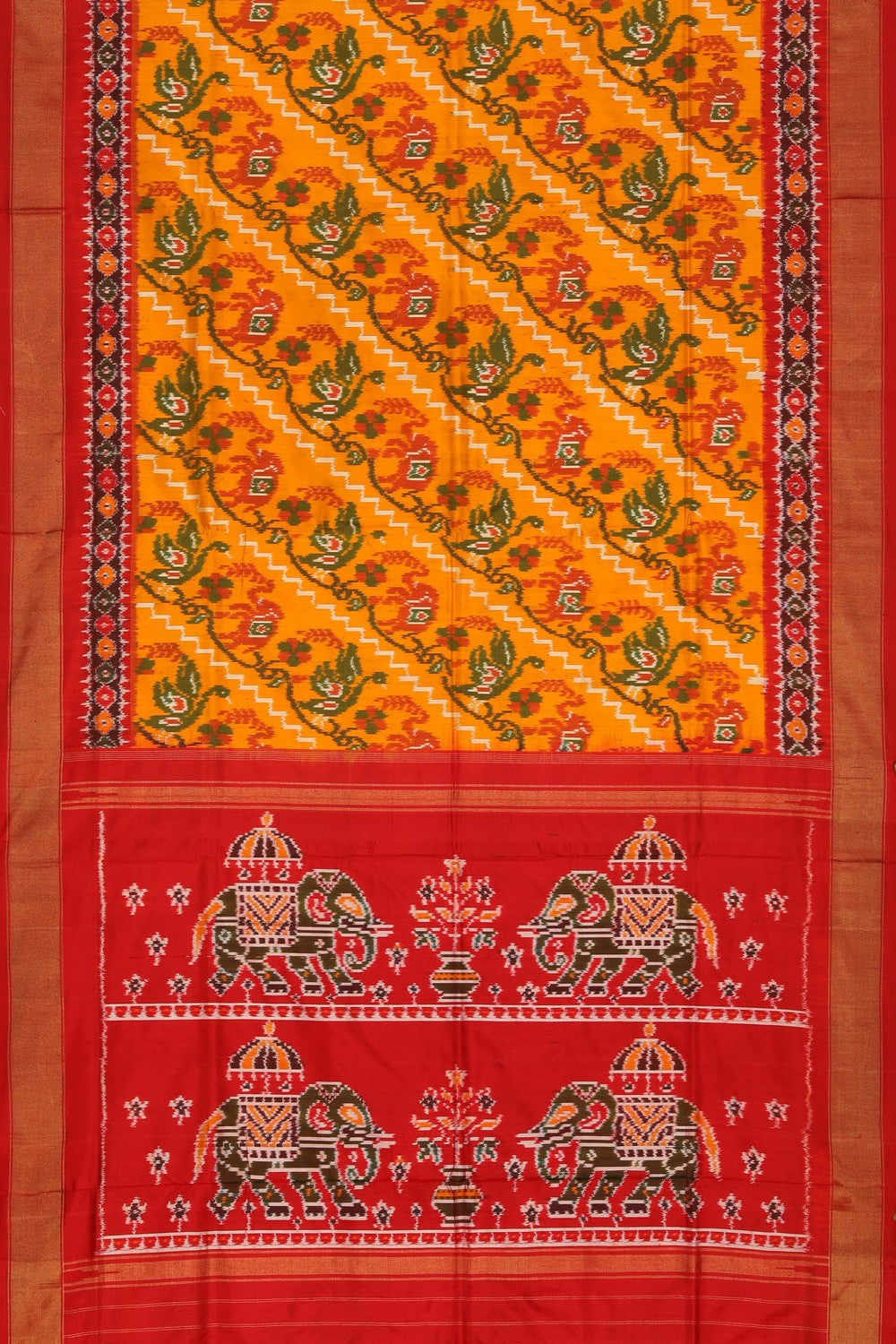 Image of Pochampally Ikat Silk Mustard Saree