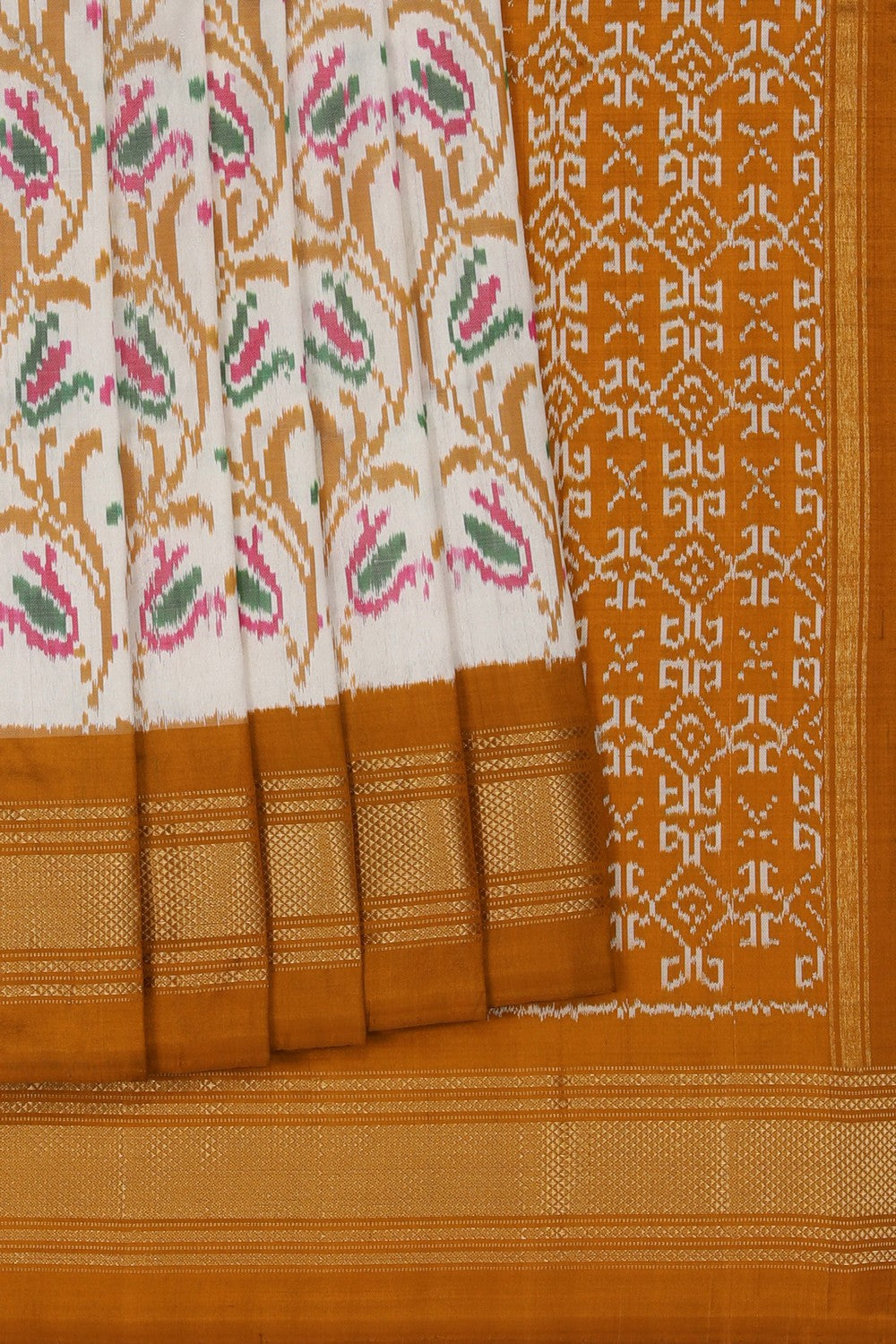 Image of Pochampally Ikat Silk White Saree