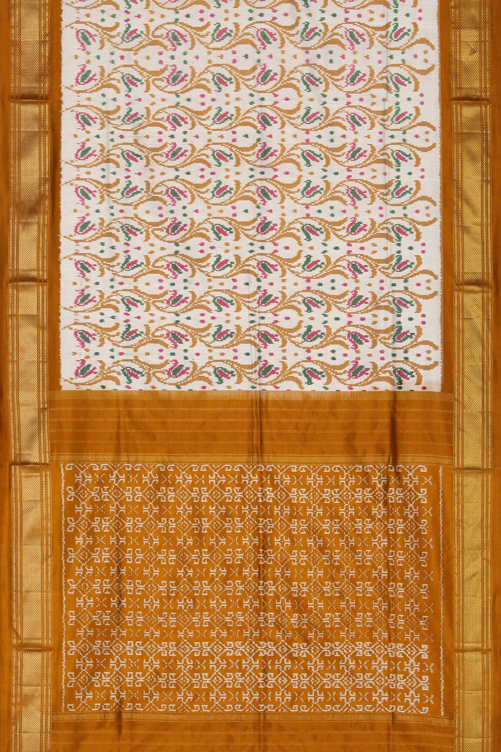 Pochampally Ikat Silk White Saree