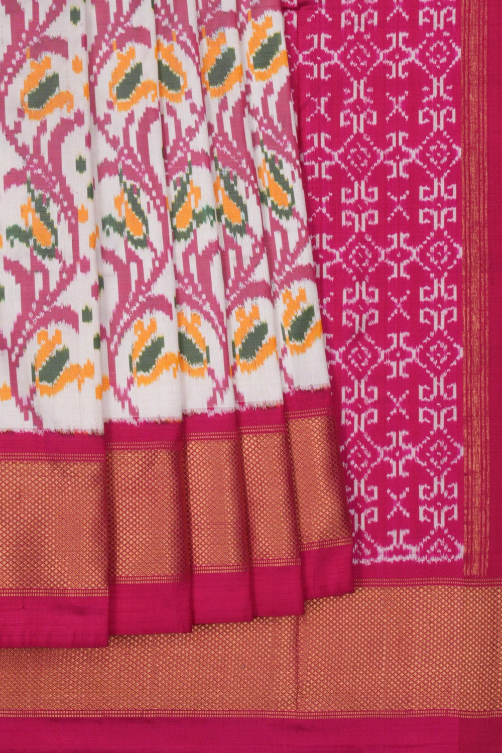Image of Pochampally Ikat Silk White Saree