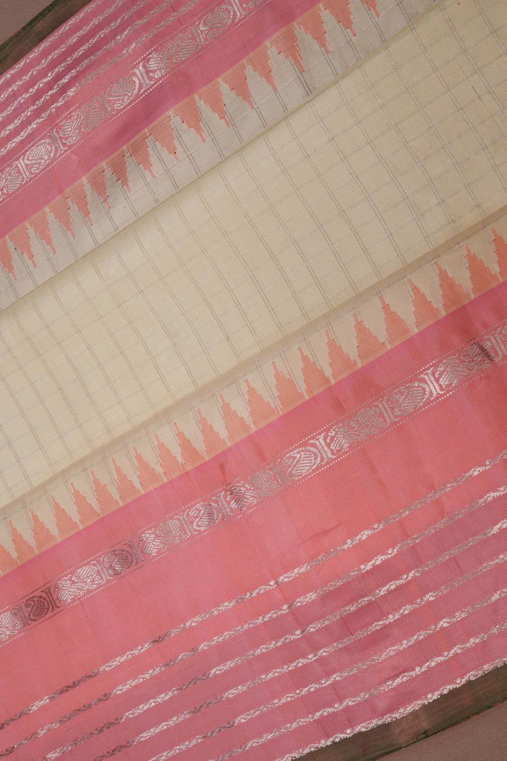 Gadwal Silk Kattam Cream Saree