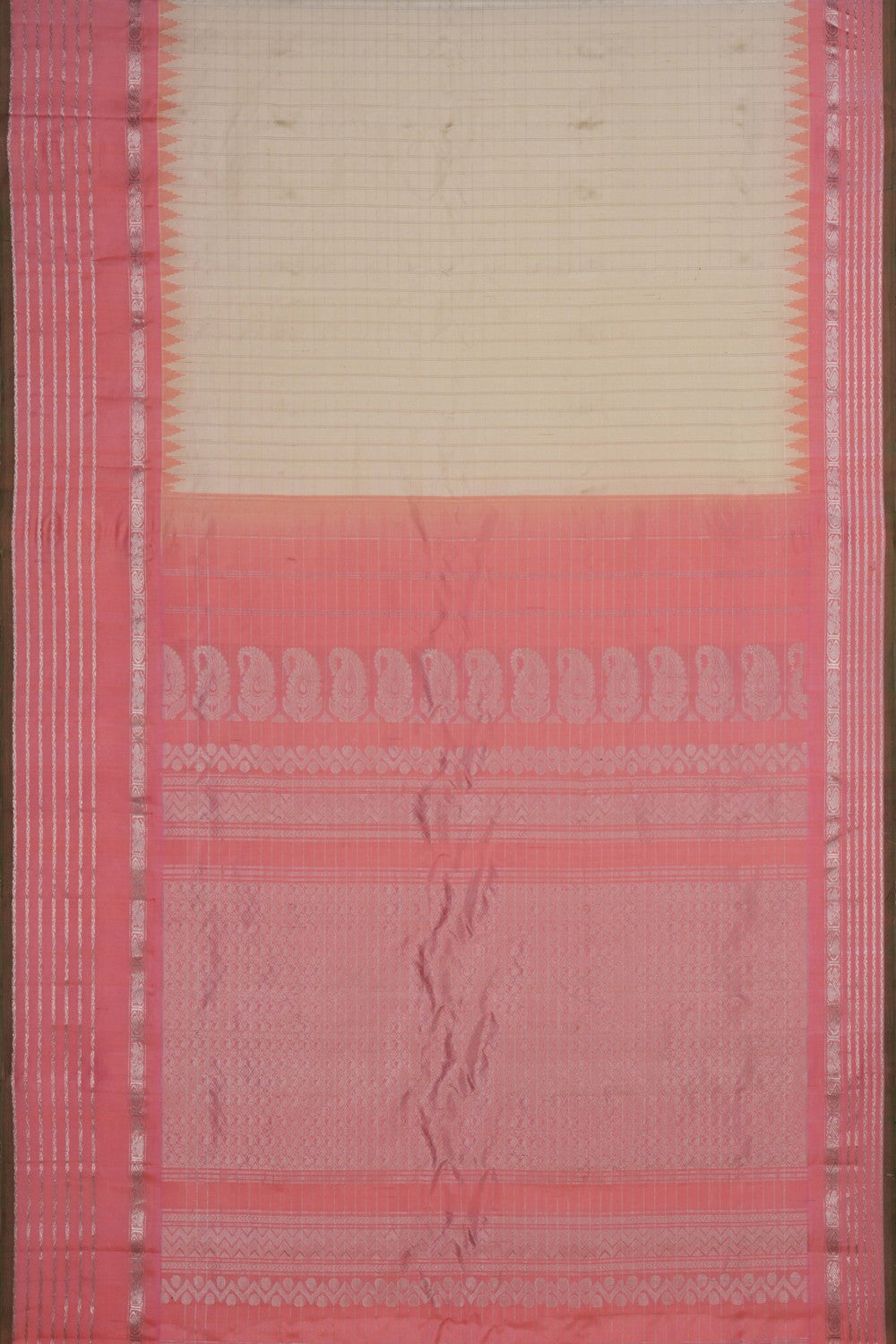 Gadwal Silk Kattam Cream Saree