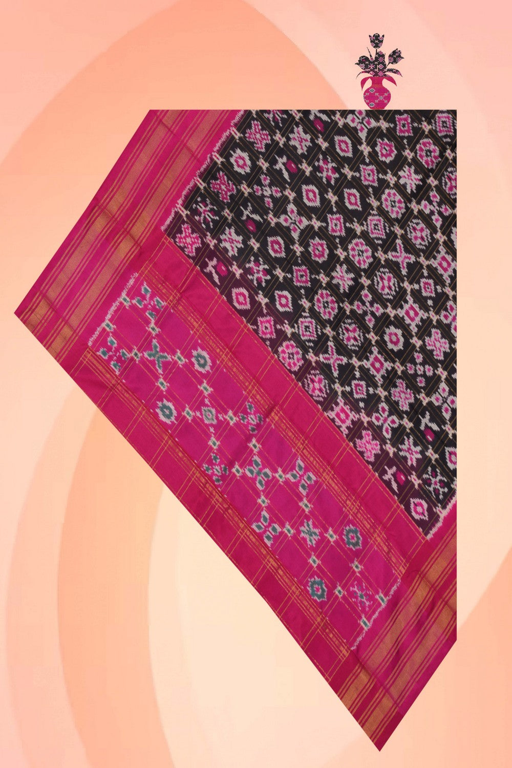 Image of Pochampally Ikat Silk Black Dupatta