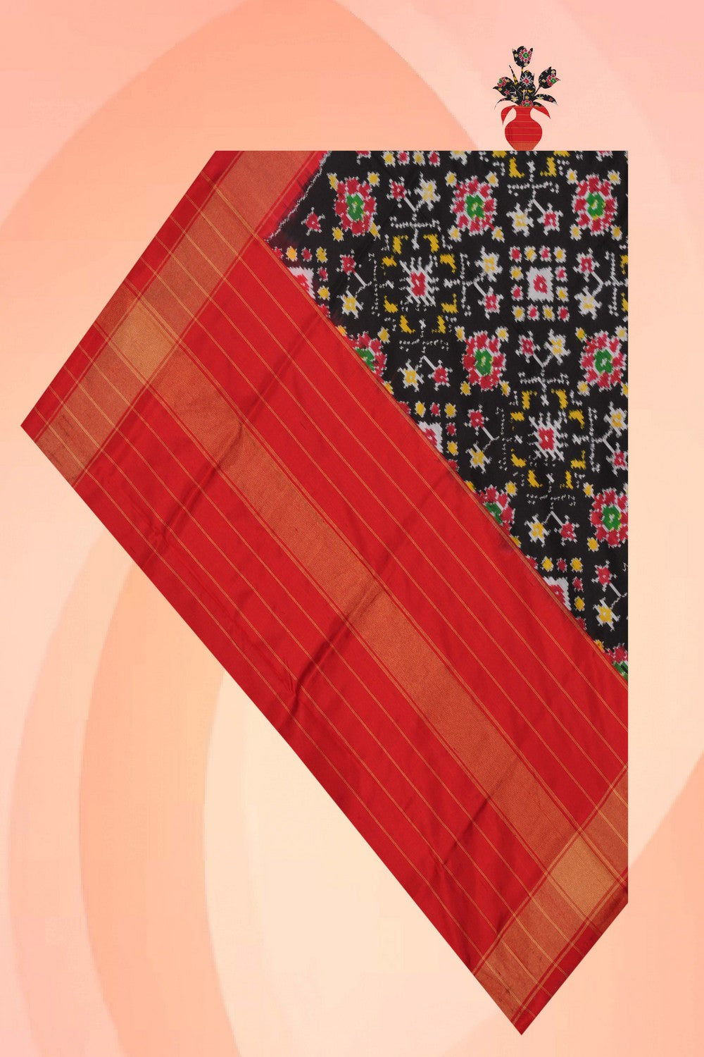 Image of Pochampally Ikat Silk Black Dupatta