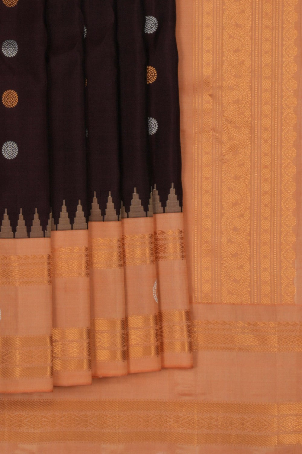 Image of Gadwal Silk Brown Saree