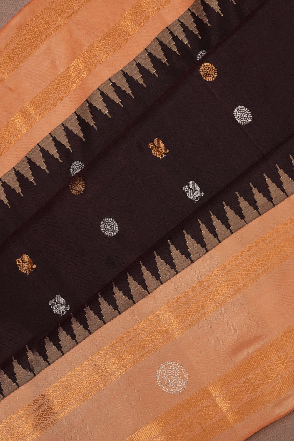 Image of Gadwal Silk Brown Saree