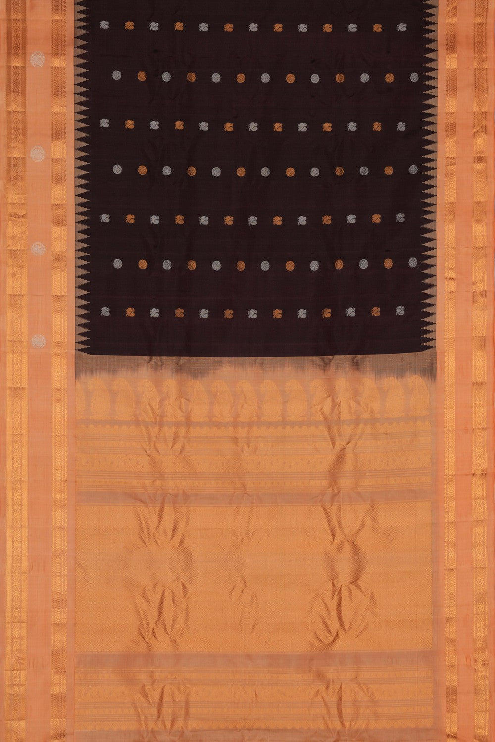 Image of Gadwal Silk Brown Saree