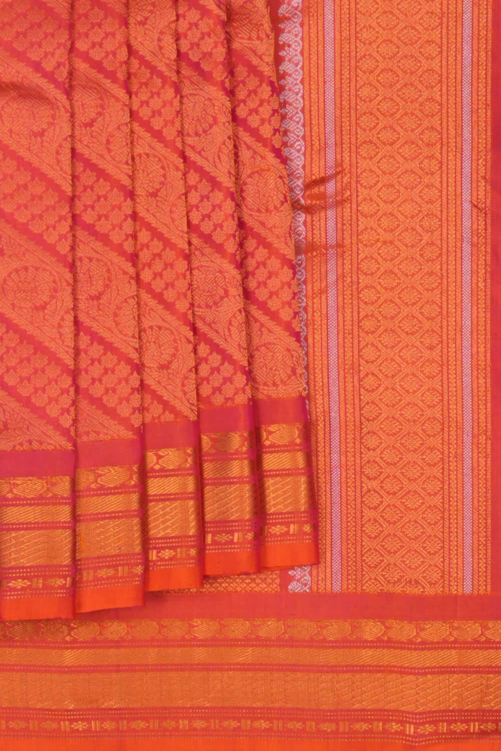 Gadwal Brocade Coral Orange Saree