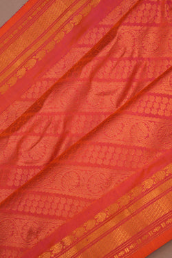 Image of Gadwal Brocade Coral Orange Saree