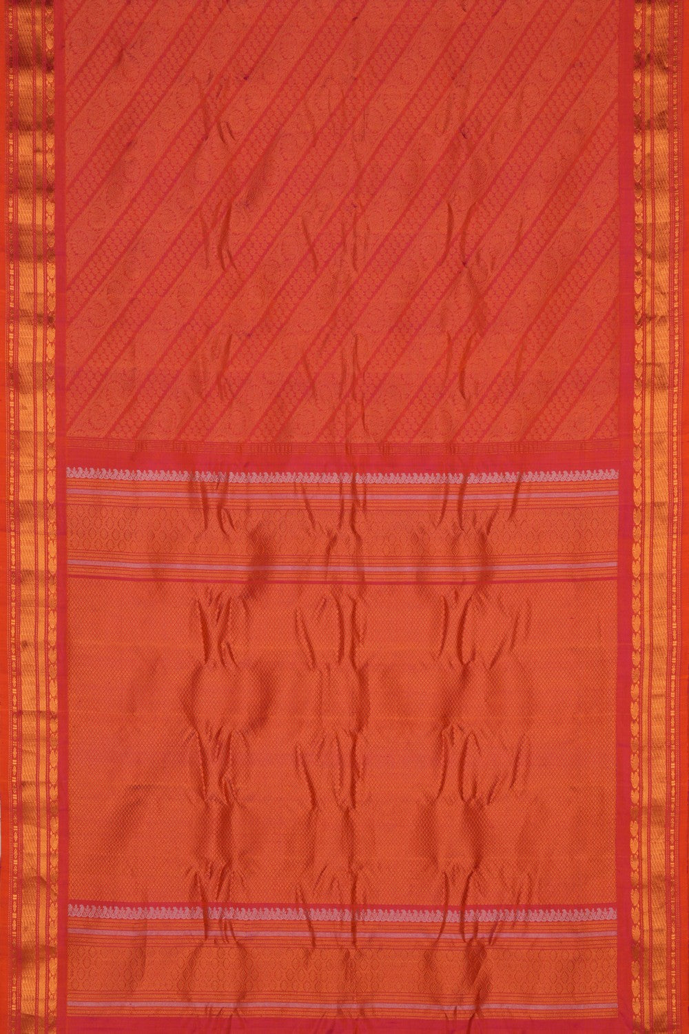 Gadwal Brocade Coral Orange Saree
