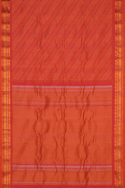 Image of Gadwal Brocade Coral Orange Saree