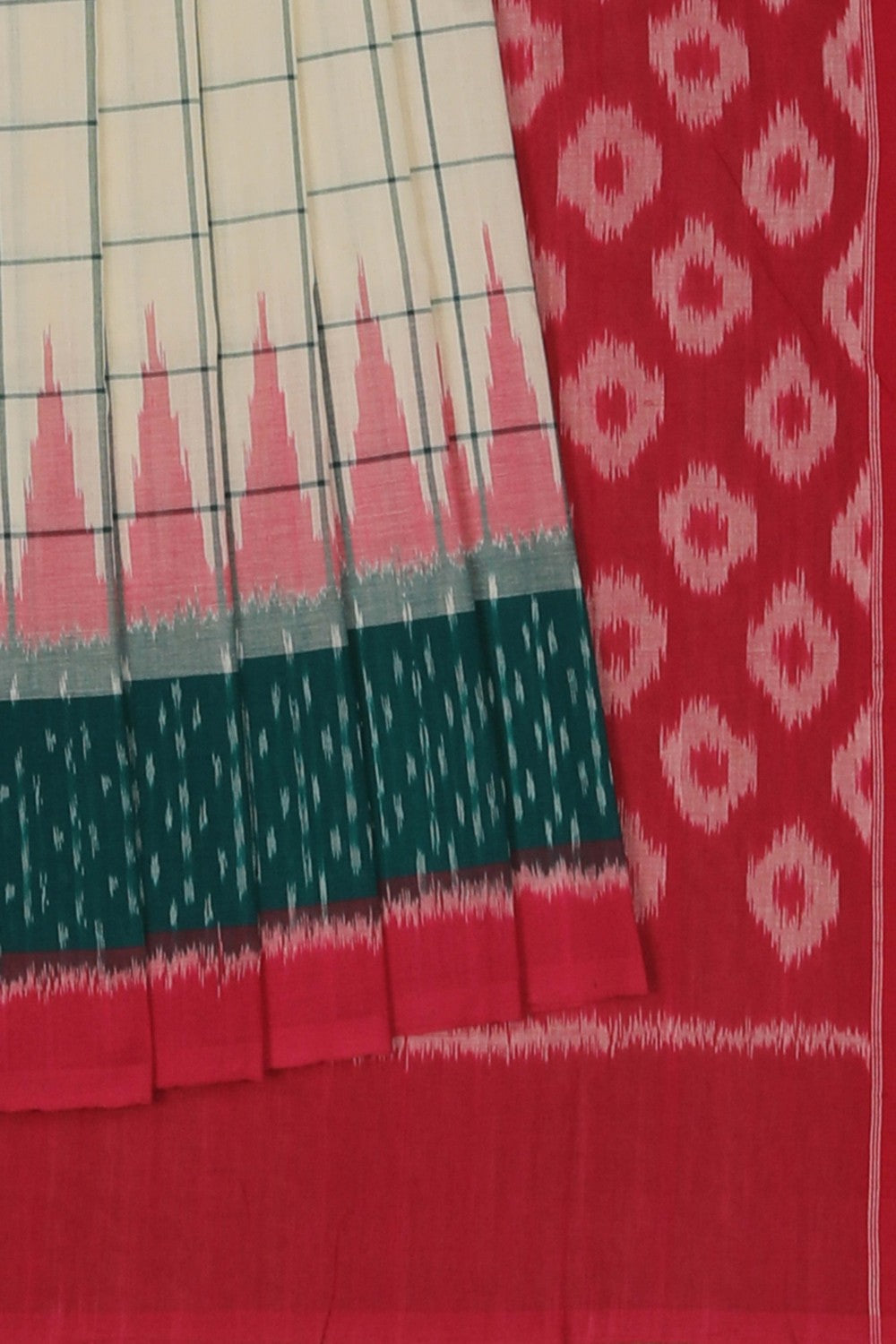 Pochampally Ikat Cotton Off-White Saree