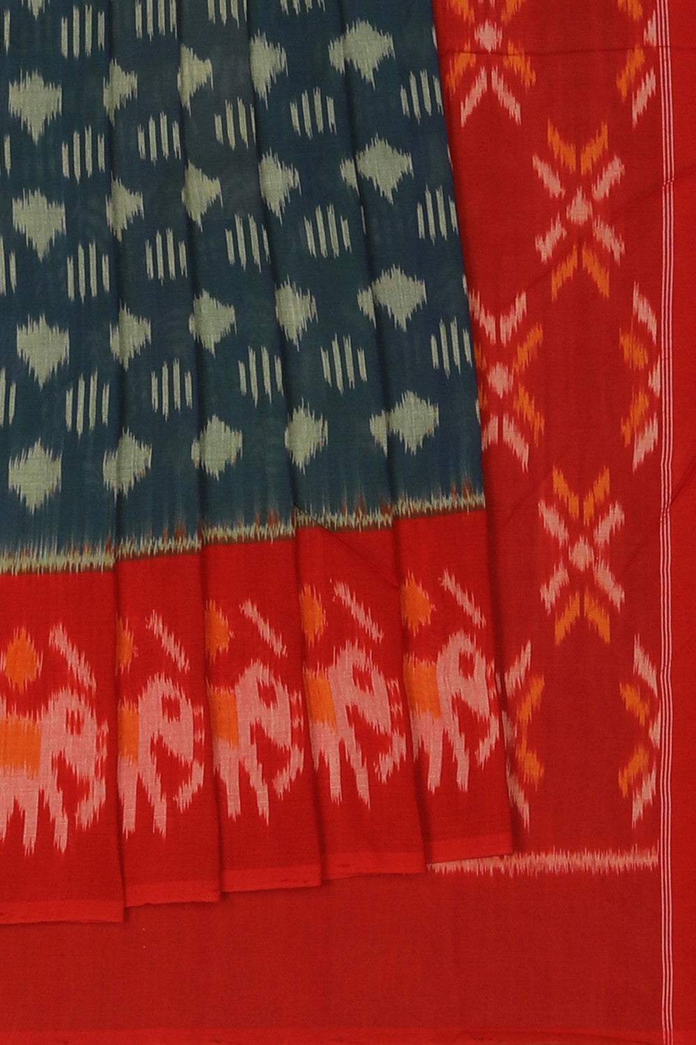 Pochampally Ikat Cotton Teal Green Saree