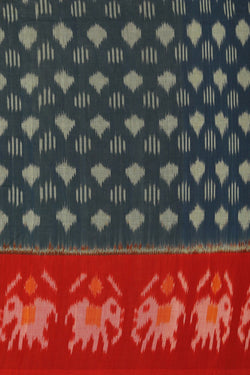 Image of Pochampally Ikat Cotton Teal Green Saree
