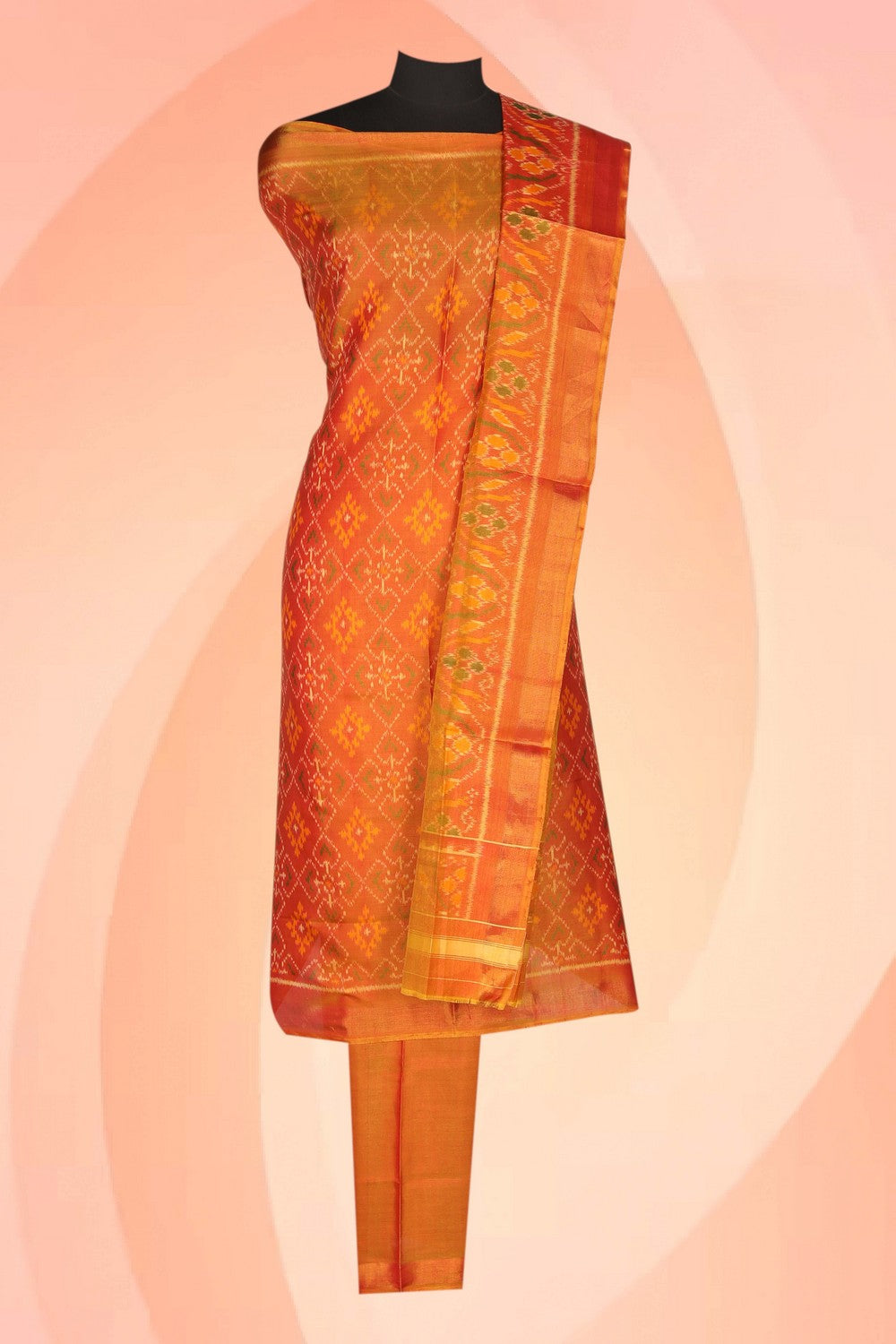Image of Rajkot Patola Silk Unstitched Suit With Dupatta (3 Pcs Set)