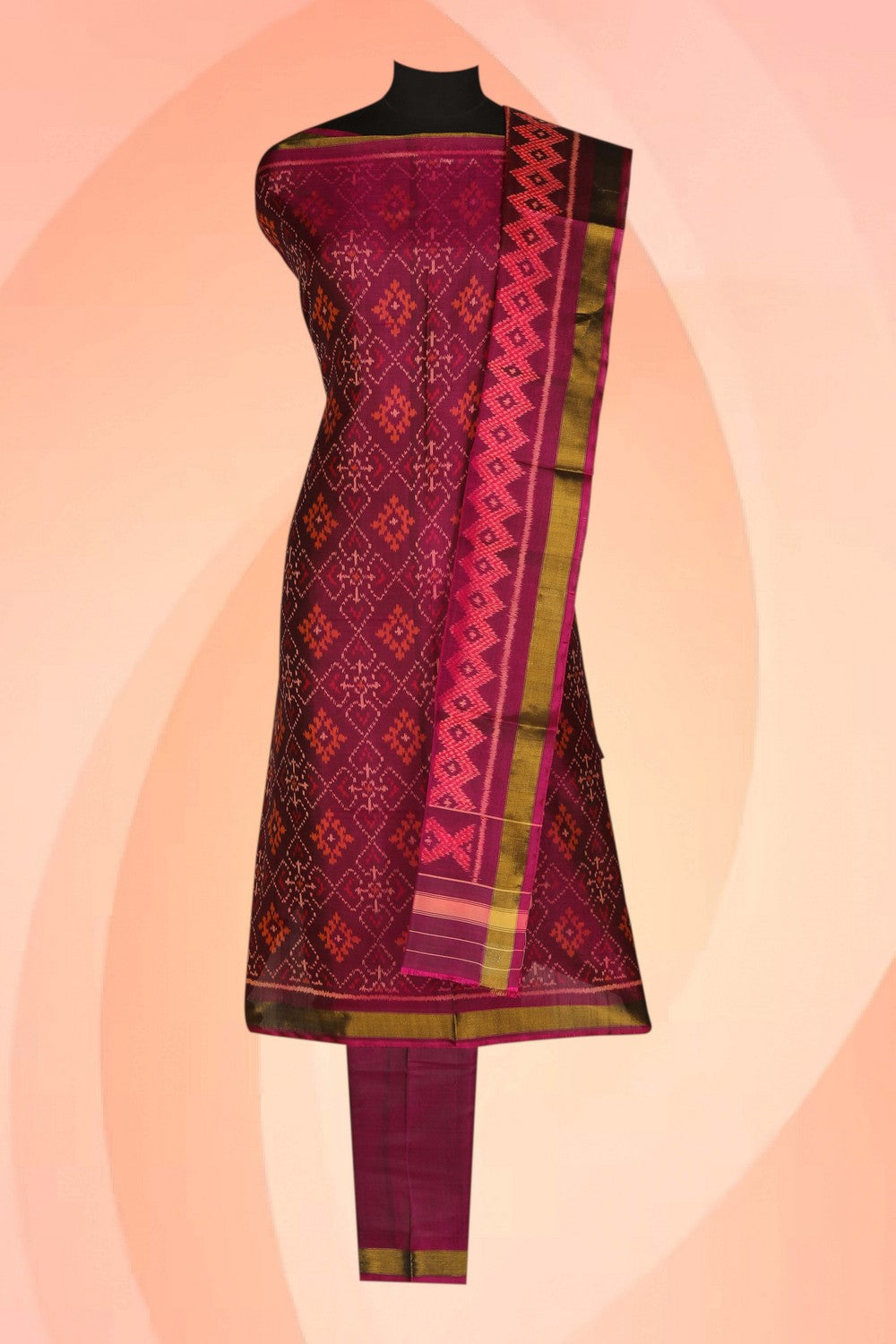 Image of Rajkot Patola Silk Unstitched Suit With Dupatta (3 Pcs Set)