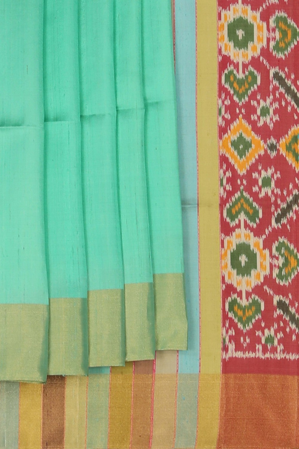 A Dupion silk saree with an Ikat pallu
