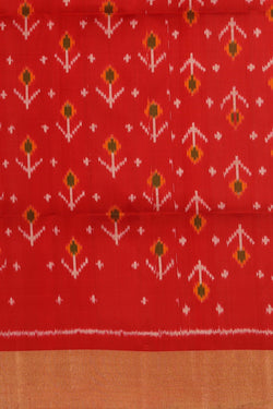Image of A Dupion silk saree with an Ikat pallu
