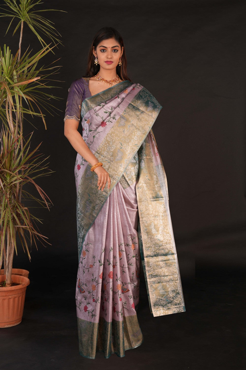 Image of A Beautiful Tissue Brocade Embroidery Saree