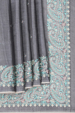 Image of A Beautiful Tussar Silk Embroidery Saree