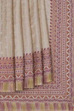 Image of A Beautiful Tussar Silk Embroidery Saree