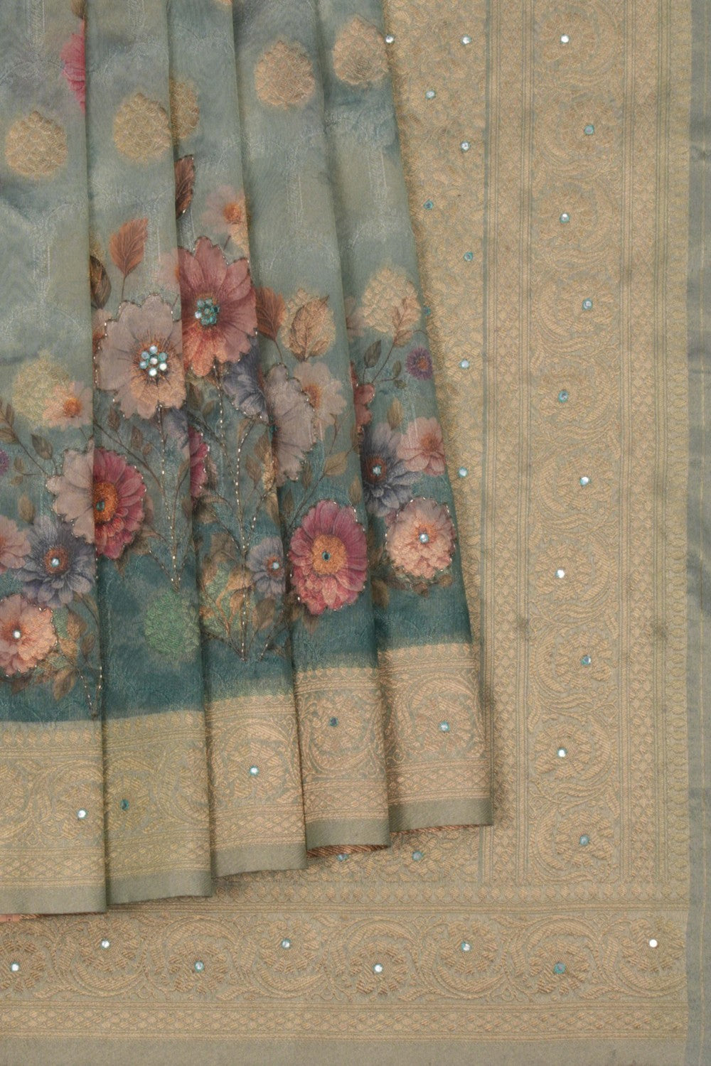 A Tissue-Printed Embroidery Saree
