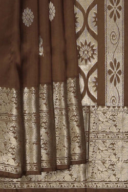 Image of Mangalgiri Silk Brown Saree
