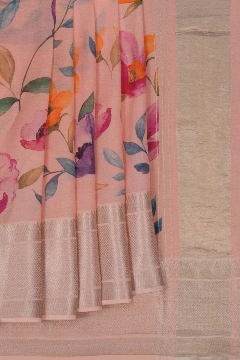 A Floral printed Mangalgiri silk saree