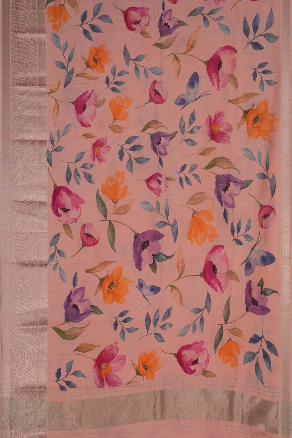 A Floral printed Mangalgiri silk saree