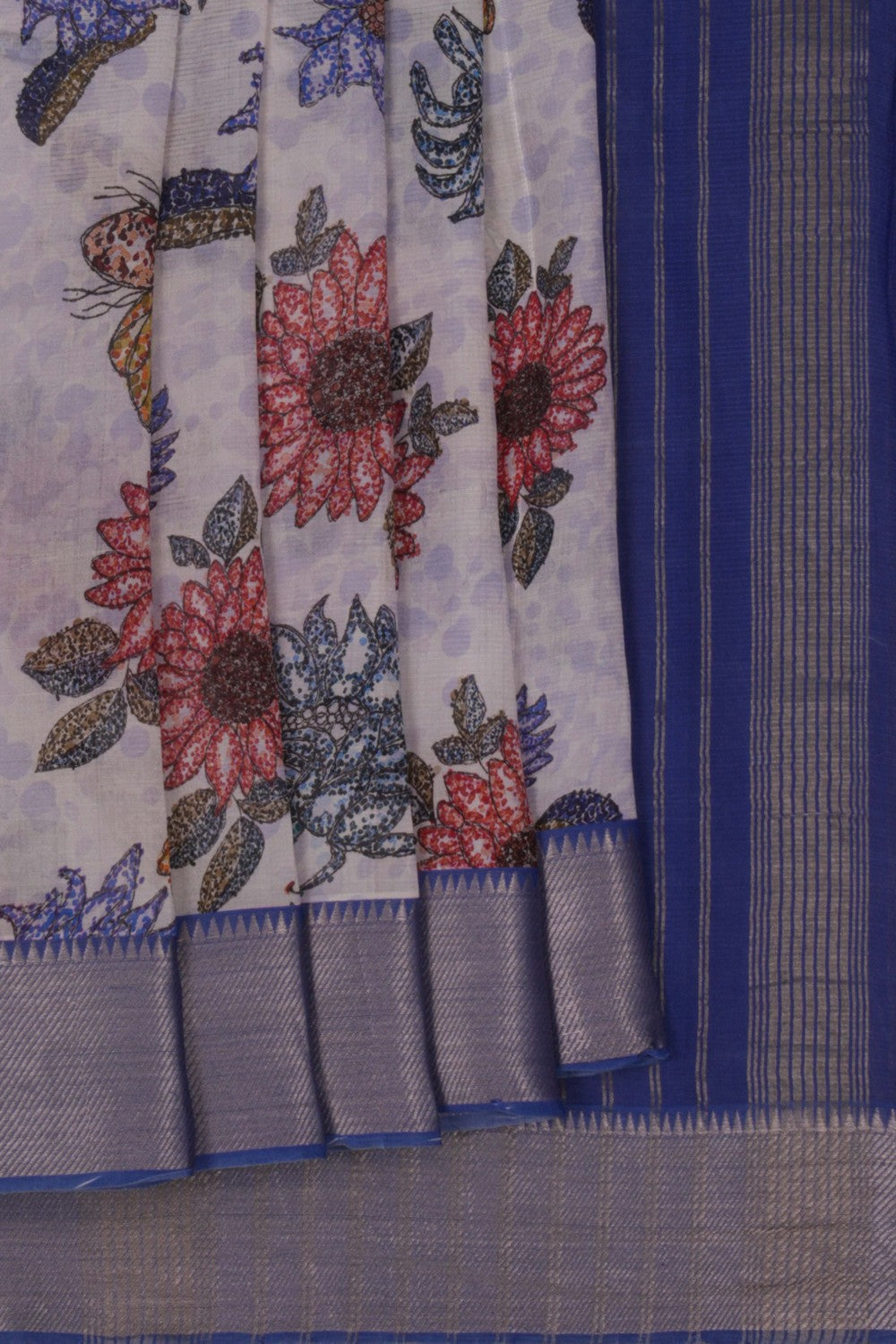 Image of A floral printed Mangalgiri silk saree