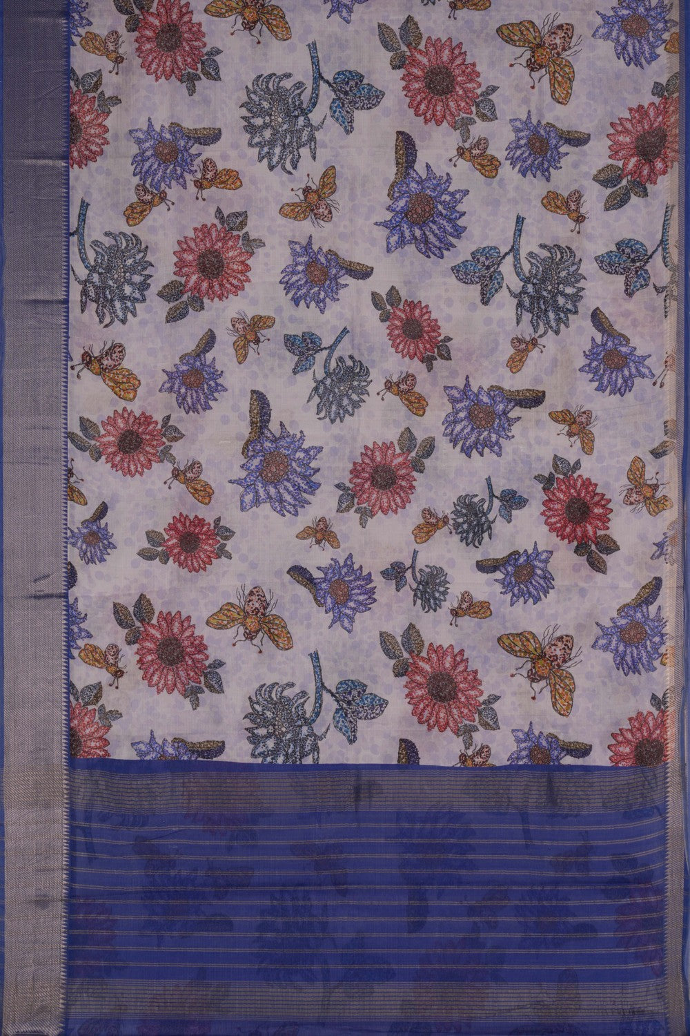 Image of A floral printed Mangalgiri silk saree