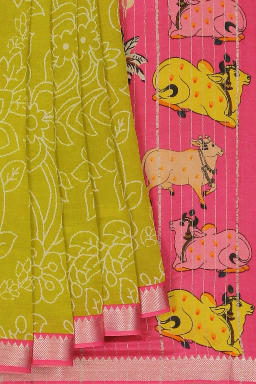 A Floral printed Mangalgiri silk saree