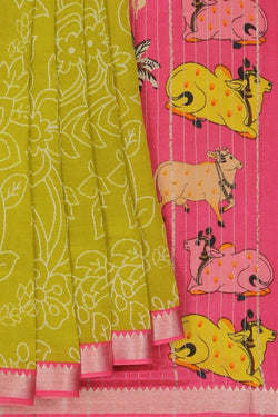 Image of A Floral printed Mangalgiri silk saree