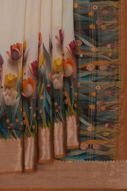 Image of Mangalgiri Silk Off-White Saree