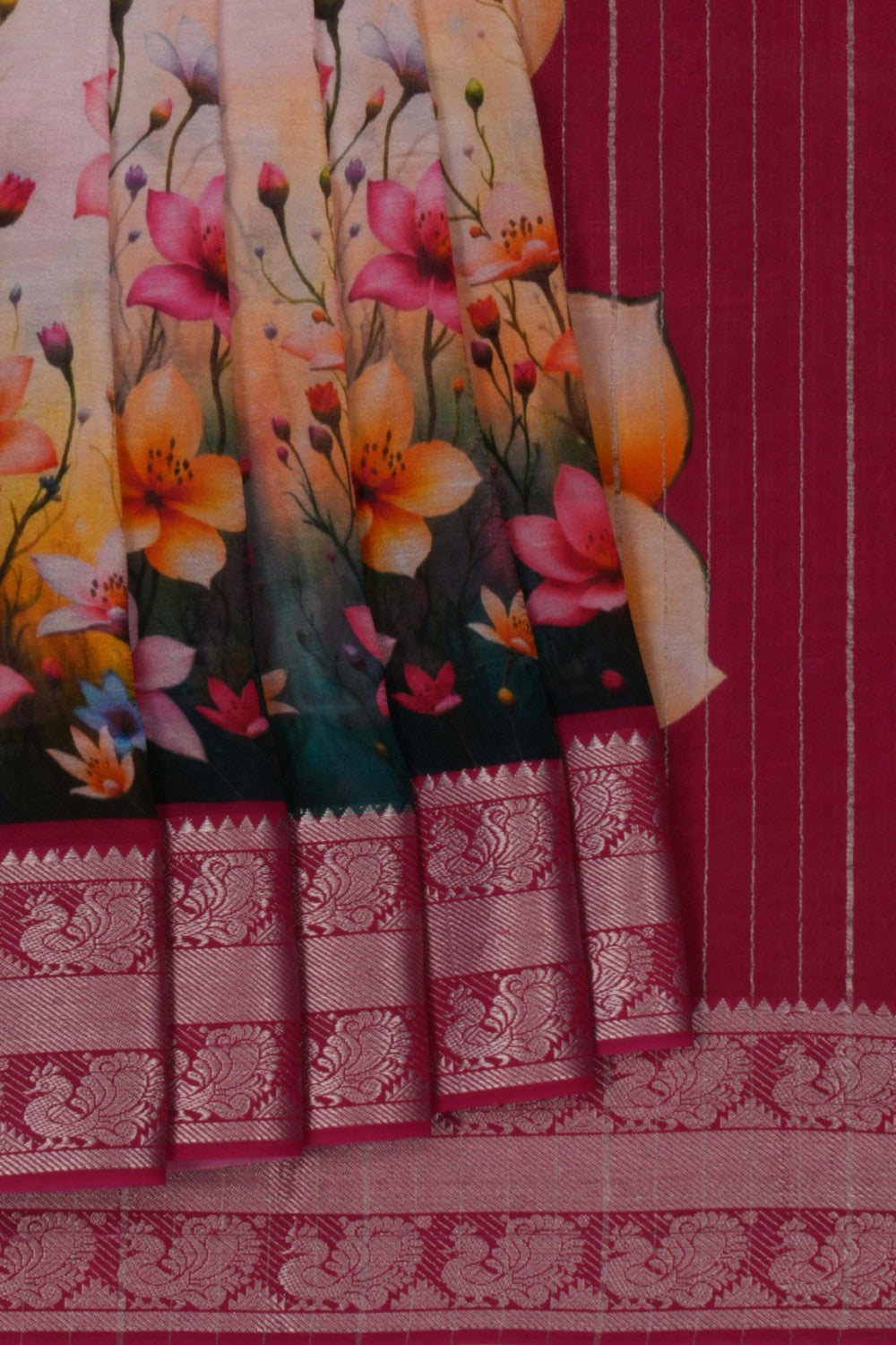 A floral printed Mangalgiri silk saree