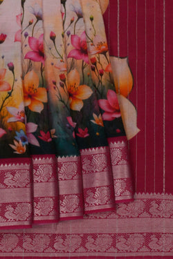 Image of A floral printed Mangalgiri silk saree