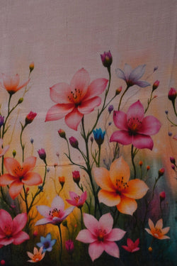 Image of A floral printed Mangalgiri silk saree