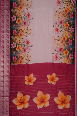 Image of A floral printed Mangalgiri silk saree