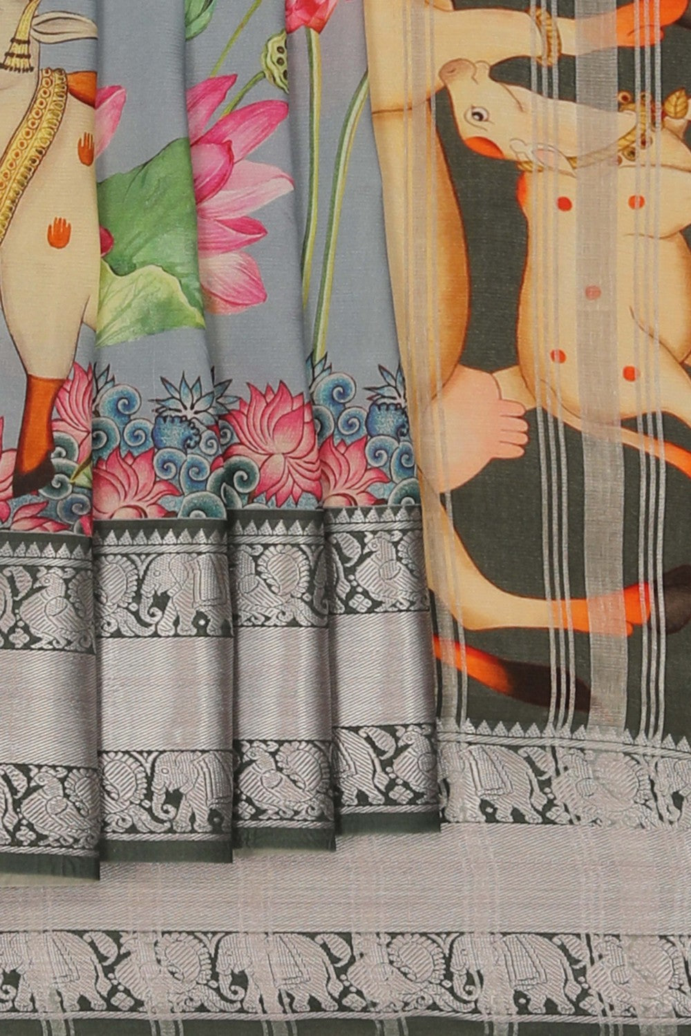A Pichwai Art printed Mangalgiri silk saree