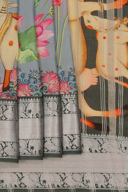 Image of A Pichwai Art printed Mangalgiri silk saree