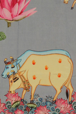 Image of A Pichwai Art printed Mangalgiri silk saree